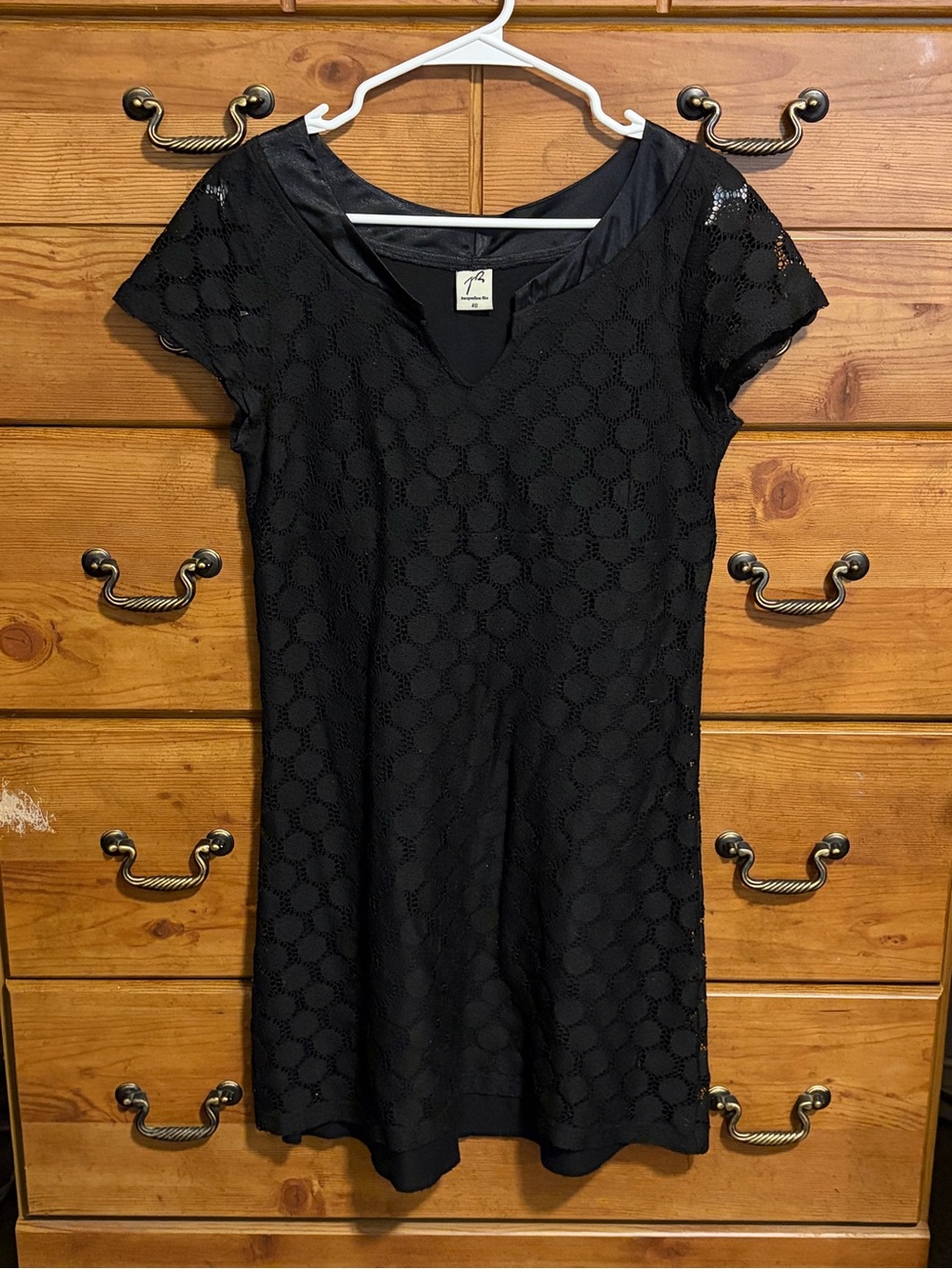 Women's Black Short-Sleeve Lace Mini Dress